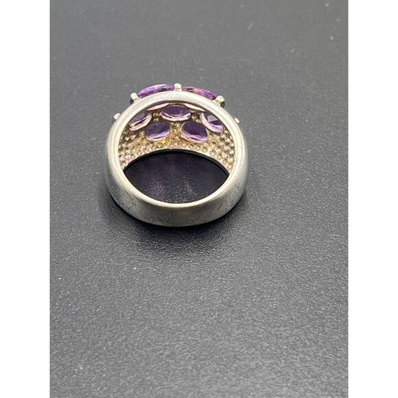 Signed Sterling Silver 925 Purple Amethyst Cluster Brick Step Ring Size 6 3/4 - Picture 5 of 8